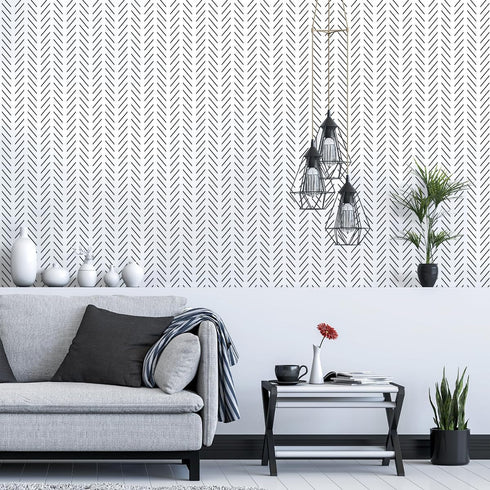 Erfoni Black and White Peel and Stick Wallpaper Modern Herringbone Contact Paper Bathroom 17.7inch x 78.7inch Geometric Removable Wall Paper Peel ...