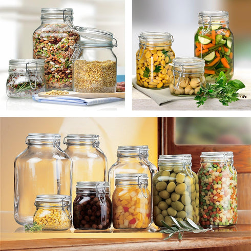 Bormioli Rocco Fido Wide Mouth Glass Jar with Airtight Gasket Clamp Lid for Canning and Food Storage, Clear Top, 101.5 oz....