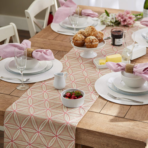 DII Polyester Embroidered Table Runner for Spring Garden Party, Summer BBQ, Baby Showers and Everyday Use - 14x70, Flowers on Natural Base...