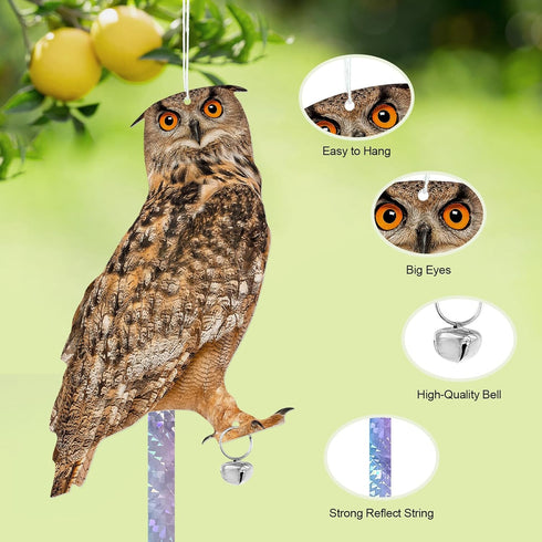 Owls to Keep Birds Away, 4 Pack Fake Owls with Reflective Tape for Garden Tree, Bird Scare Reflective Hanging Decoration to Keep Birds Pigeon from...
