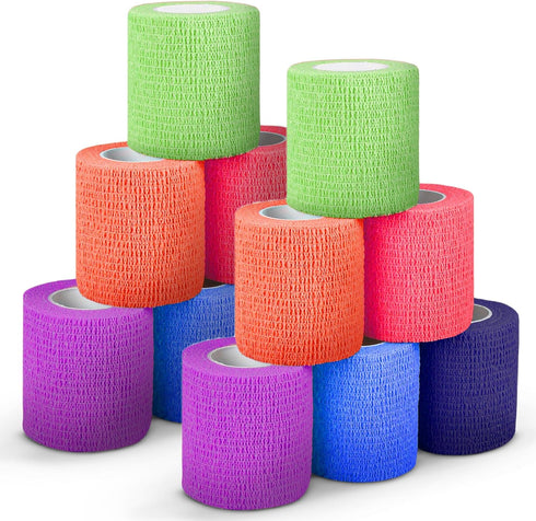 Ever Ready First Aid Self Adherent Cohesive Bandages 3" x 5 Yards - 12 Count, Rainbow Colors...