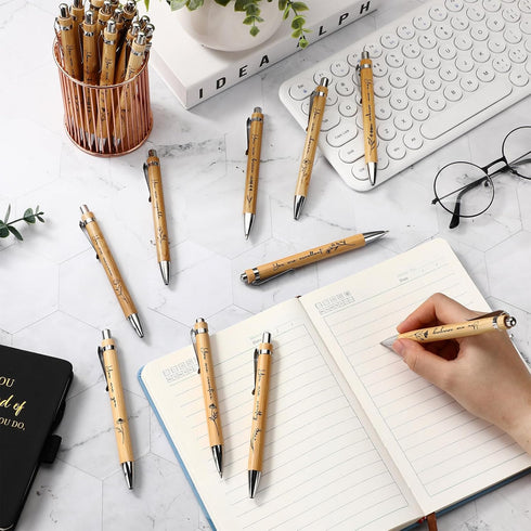 30 Pcs Inspirational Bamboo Pens Flower Ballpoint Pens Bulk with Black Ink Employee Appreciation Gift Thank You Gift Party Favors School Office Wr...