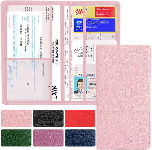 Premium Car Registration and Insurance Card Holder, Car Document Holder for Cards, Driver License & other Essential Documents (Pink)...