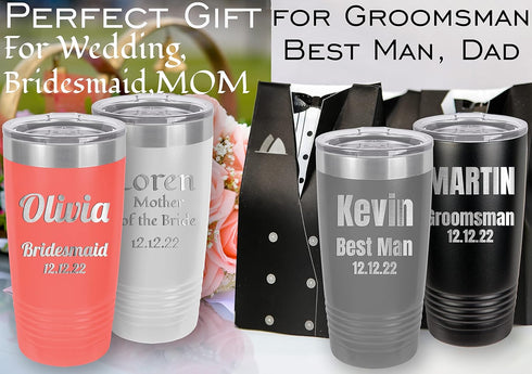 Personalized Tumbler 20 oz with Straw, Customized Vacuum Insulated Tumbler with Custom Name Text Engraved in USA – Birthday, Wedding, Anniversary,...