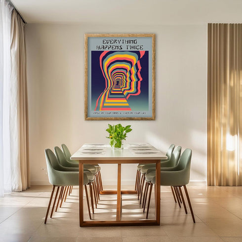 Posterizer 1 pcs-everything happens twice-Trippy Aesthetic print-Retro Art-Motivational & Inspirational Art-Living Room Bedroom Decor- unframed wa...