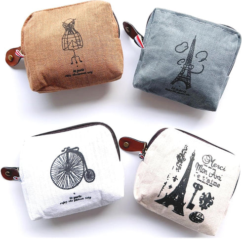 Canvas Coin Bags Women's Small Change Cash Purse Wallets (Set of 4, Paris)...