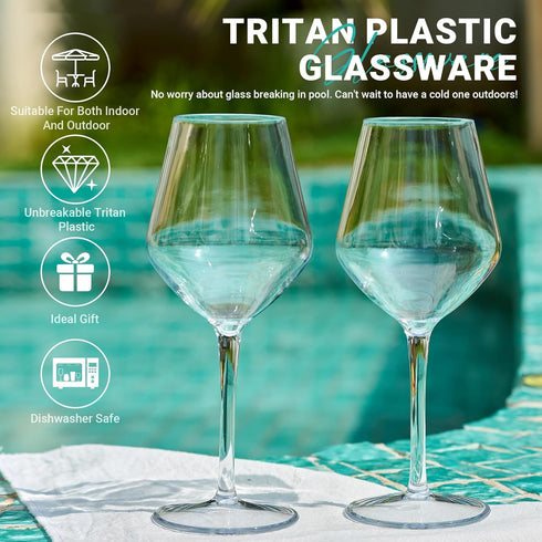 MICHLEY Unbreakable Stemmed Wine Glass 100% Tritan Plastic Dishwasher available Glassware 15 oz, Set of 2...
