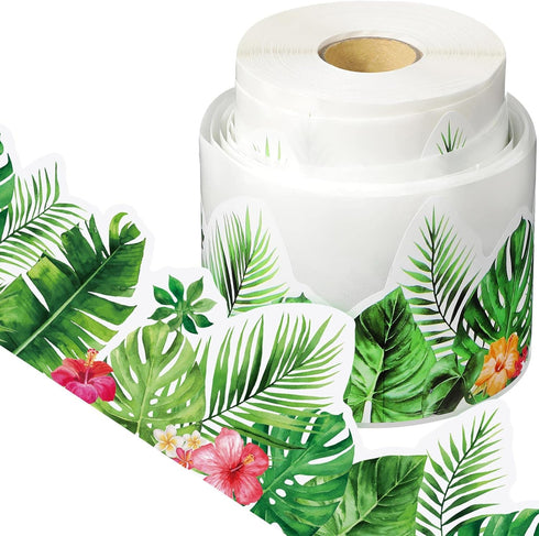 Boho Bulletin Board Borders Greenery Plant Die Cut Classroom Border Trim Self Adhesive Tropical Leaves Borders Stickers Back to School Decor for B...