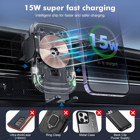Wireless Car Mount Charger 15W MAX Superfast Charging Special Designed Air Vent Magnetic Wireless Charger for iPhone 14/13/12 Series......