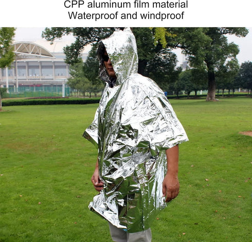 Emergency Foil Mylar Thermal Blanket, Rain Poncho with Hood Hybrid Survival Gear Reduce Uneven Heat Environment Waterproof Equipment for Outdoors ...