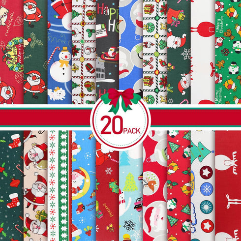 Christmas Fabric Bundles, 20 Pcs Different Pattern Christmas Quilting Fabric, Fabric Squares with Snowman and Santa Christmas Cotton Fabric Sewing...