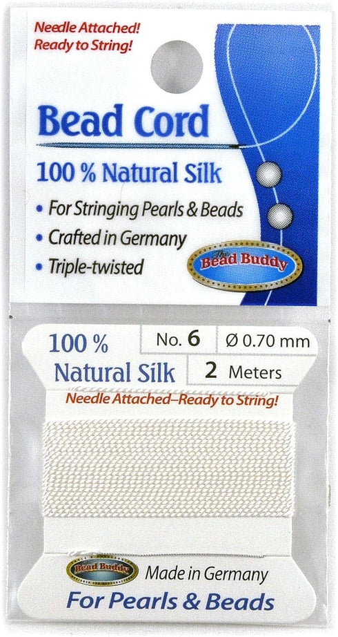 Bead Buddy 0.7mm Natural White Silk Cord Thread with Attached Needle - Ideal for Jewelry Making - 2m Long...