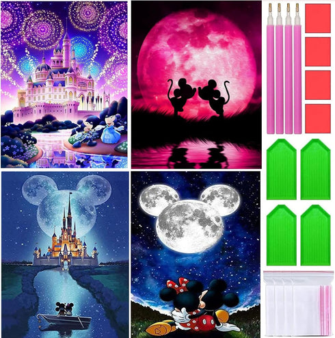 Liccyy 4 Pack 5D Diamond Art Painting Kits for Adults Kids Beginners, Full Drill DIY Art Kits Paint s by Numbers with Round Gems for Home Wall Dec...