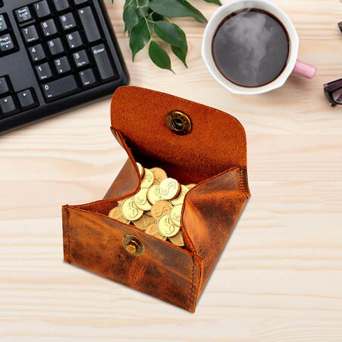 Leather coin pouch | Moon Pocket Coin Case | Genuine Leather Squeeze Coin Purse | Pouch Change Holder | Purse Wallet for Men & Women Handmade Vint...