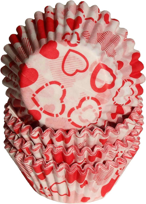 Regency Wraps Baking Cups, Greaseproof, Non-stick, Holiday Inspired Liners for Cupcakes and Muffins, Heart Print, Red/White, Mini (Pack of 80)...