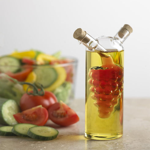 Fox Run 7050 Run Grape Motif Oil and Vinegar Cruet Dispenser Bottle, Clear Borosilicate Glass...