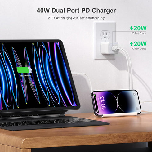 USB C Wall Charger 40W, 1 Pack Dual Port 20W PD 3.0 Type C Fast Charging Block, Durable Compact Power Adapter for iPhone 11/12/13/14/15/ Pro Max, ...