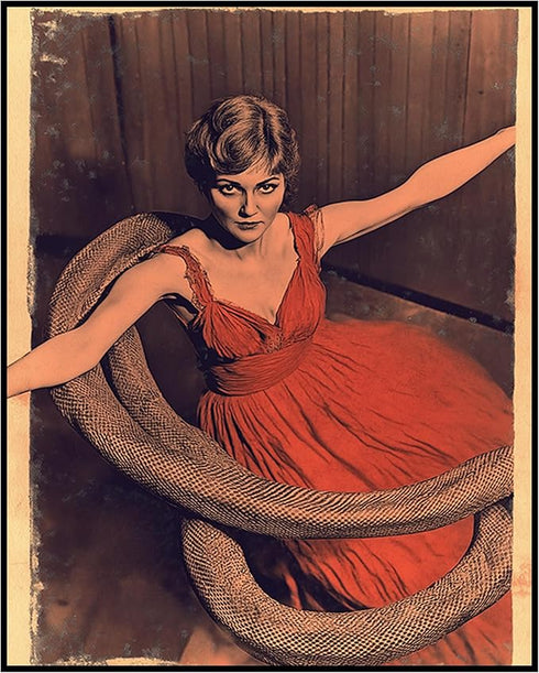 Posterizer 1 pcs-vintage photograph of woman with python 3-Retro Art-Art for Animal Lovers-Gift for Men Women Entrepreneur Teens - unframed wall a...