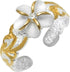 Honolulu Jewelry Company Sterling Silver Two Tone Plumeria Flower Nature Hawaiian Scroll CZ Toe Ring with 14K Yellow Gold Plated Trim...