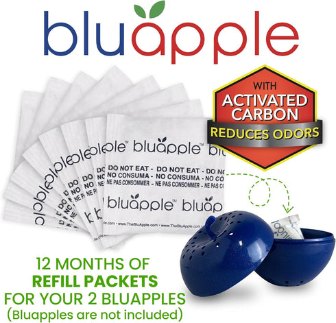 Bluapple Produce Saver Ethylene Gas Absorber 1 Year Refill Kit with Activated Carbon - 8 Packets (9 Grams Classic + 4 Grams of Carbon Each) - Keep...