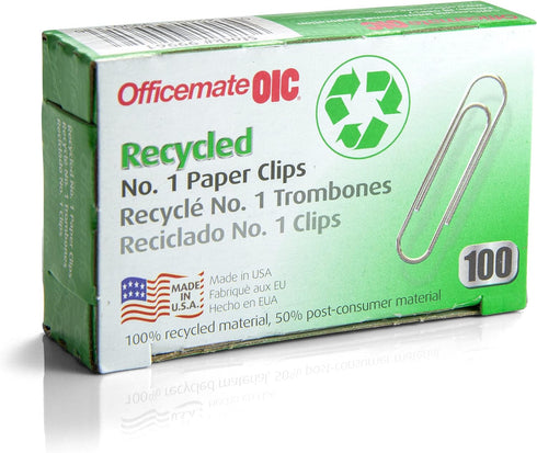Officemate Recycled No. 1 Paper Clips, Pack of 10 Boxes of 100 Clips Each (99961)...