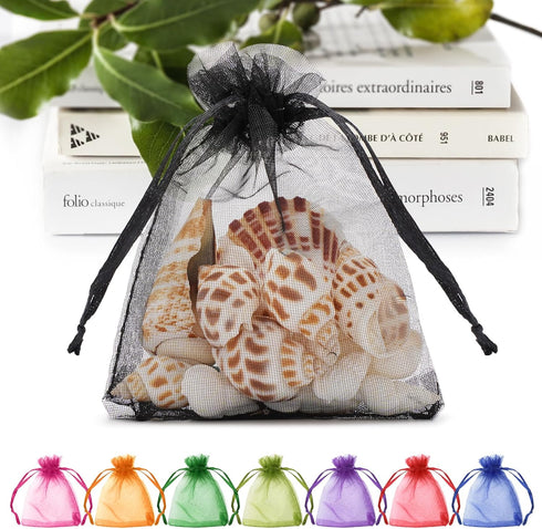ANZNKU 50 Pack Premium Sheer Organza Bags 3x4 Inch, Small Gift Bags With Drawstring Mesh Bags Candy Bags Jewelry Bags Party Favor Bags (Black)...