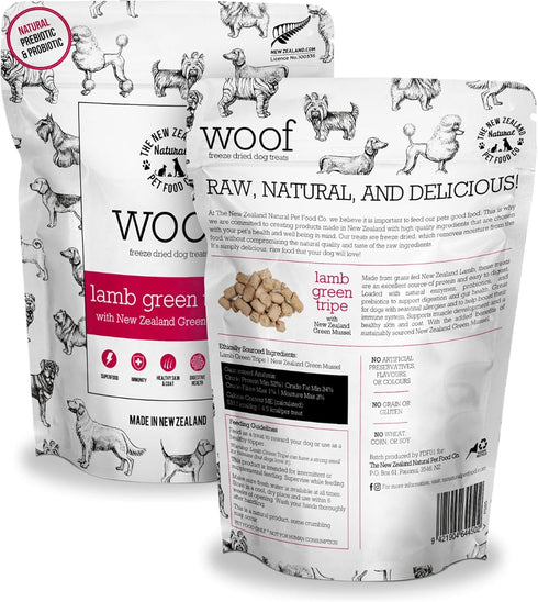 The New Zealand Natural Pet Food Co WOOF Freeze Dried Dog Treats - Lamb Green Tripe, High Protein, Large & Small Dog, Topper or Dog Treat - 1.4 oz...