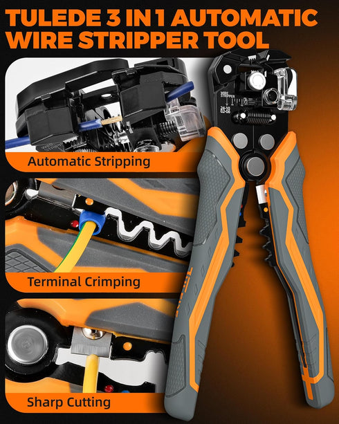 3-In-1 Self Adjusting Wire Stripper, Stripper/Cutter/Crimping Automatic Wire Stripper, 8 Inch Wire Stripper Tool for 10-24 AWG, Comes with Replace...