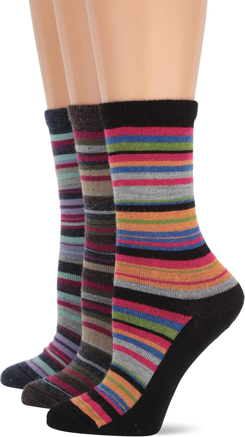 Wise Blend Women's Merino Wool Blend Colorful Stripe Crew Socks 3 Pair Pack, Multi, Medium...