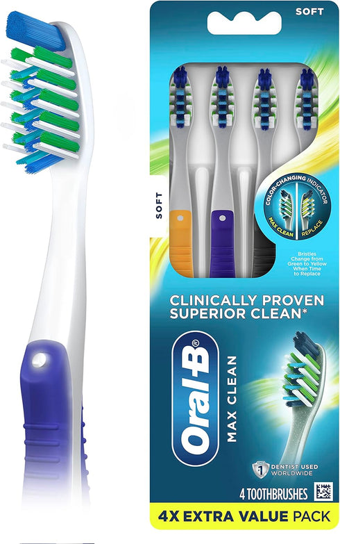 Oral-B CrossAction Max Clean Manual Toothbrush, Soft, 4 Count...