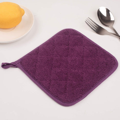 100% Cotton Kitchen Everyday Basic Terry Pot Holder Heat Resistant Coaster Potholder for Cooking and Baking Set of 5 Grape...