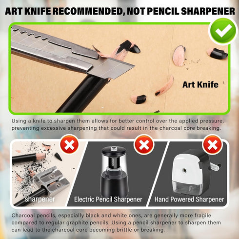KALOUR Professional Charcoal Pencils Drawing Set -12 Pieces Soft, Medium and Hard Charcoal Pencils for Drawing, Sketching, Shading, Artist Pencils...