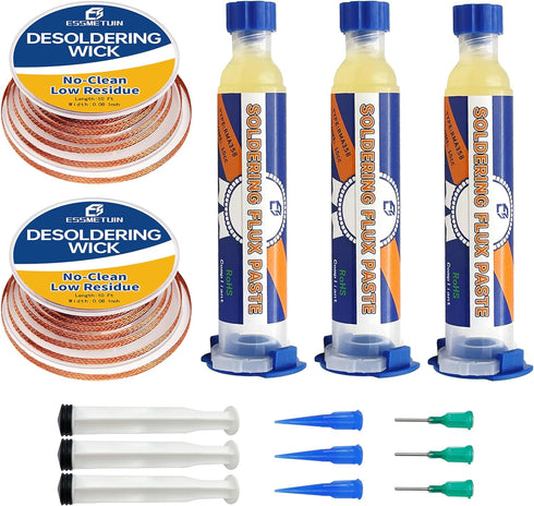 Desoldering Wick and Soldering Flux Paste for Electronics Repair, No Clean Flux, Solder Removal Kit...