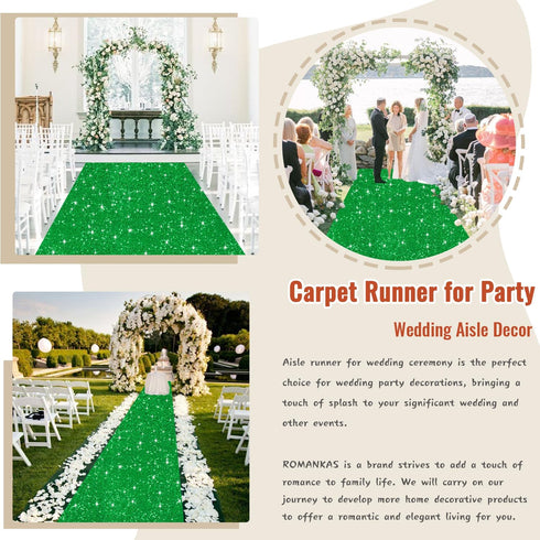 Glitter Aisle Runner Green Carpet Runner 2FTx15FT Sequins Aisle Runner Rug Shimmer Wedding Runner Aisle Outdoor Indoor Bling Shiny Runway Rug for ...