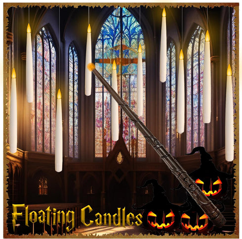 Halloween Decorations, 10 Pcs Floating Candles with Wand,Magic Flameless Hanging Candles,Flickering LED Taper Window Candles for Home Halloween De...