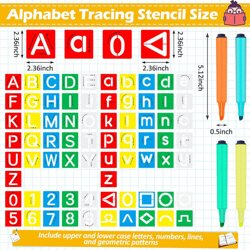 72 Pieces Preschool Letters and Numbers Alphabet Stencils Colorful Double Sided Tracing Board PET Paint Boards for Painting with 4 Pieces Craft Ma...