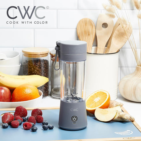 COOK WITH COLOR Mini Portable Blender - 250W Power, 12oz Capacity, Stainless Steel Blade, Wireless/USB Rechargeable, Grey...