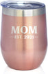 Bevvee Mom Est 2021 - New Mother Wine Tumbler with Sliding Lid - Stemless Stainless Steel Insulated Mug - Bold Outdoor Camping Gift - Rose Gold...