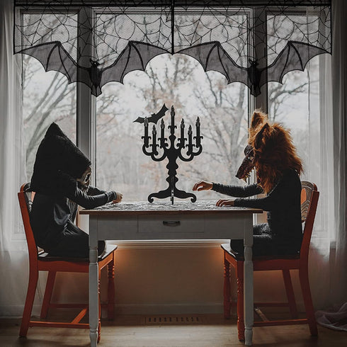 ANPHSIN Halloween Black Lace Spiderweb- 2 Pcs Bat Curtain Window Valance Cobweb Tablecloth Shower Curtains Fireplace Mantles Scarf Cover for Home ...