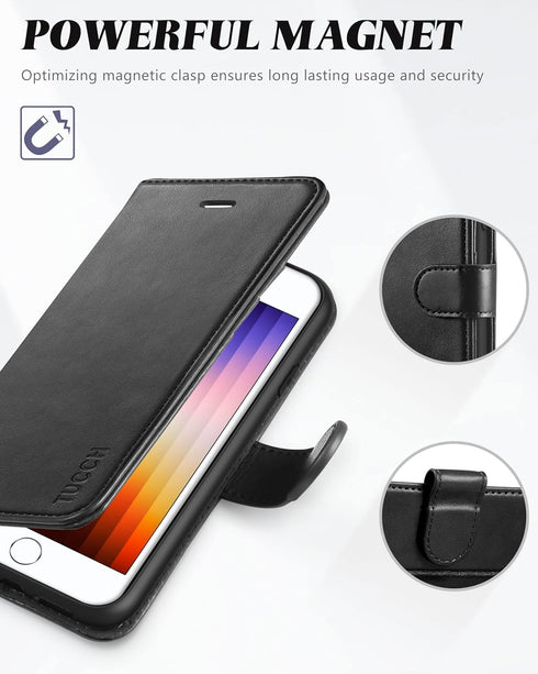 TUCCH Case Wallet for iPhone SE 2022/ iPhone 7/8/iPhone SE 2020, PU Leather 3 Card Slots Stand Magnetic Flip Folio Cover TPU Shockproof Inner Shel...