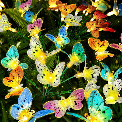Solar Butterfly Garden Lights Outdoor Patio Decor 2 Pack, Newest Solar Swaying Animal Firefly Fairy Lights Yard Planter Lawn Path Lawn Walkway Dec...