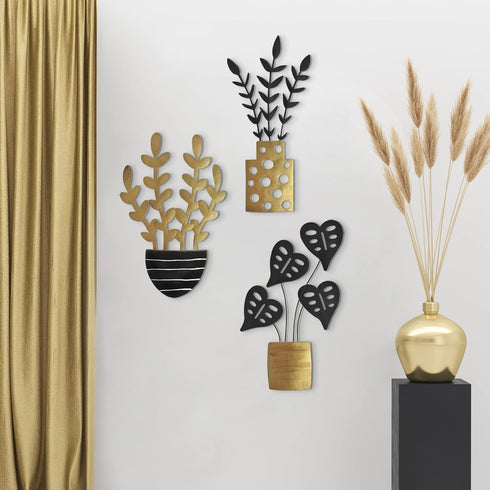 Americanflat Three Metal Plants Wall Décor Set - 6.25x10 Plants as Outdoor Metal Wall Art Decorations - Modern Style Wall Hanging Décor for Patio,...