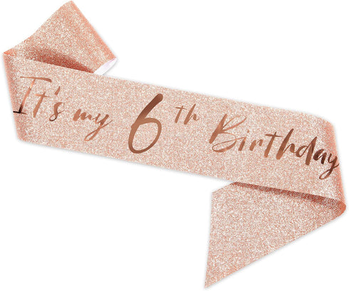 BRT Bearingshui 6th Birthday Sash and Tiara for Girls, Rose Gold Birthday Sash, Tiara & Cake Topper Set...