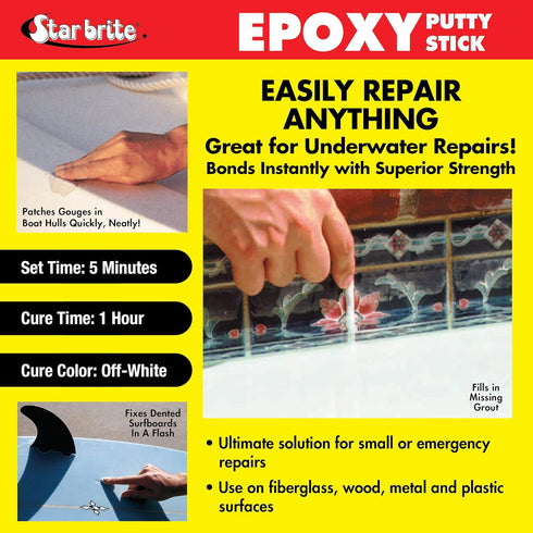 STAR BRITE 4 Oz Epoxy Putty Stick - Easy, Fast, Permanent Repairs Even Underwater - Repair Boat Hulls, Decks, Pools, Spas, Hot Tubs, Leaking Gaske...