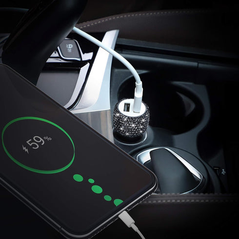 Dual USB Car Charger,SAVORI Car Adapter Bling Bling Rhinestones Crystal Car Decorations for Fast Charging Car Decors for iPhone Xs Max X Plus, iPa...