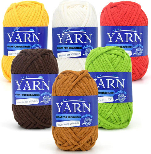 6 Pack Beginners Crochet Yarn Brown Green Red White Cotton Crochet Yarn for Crocheting Knitting Beginners with Easy-to-See Stitches Mini Crochet Y...