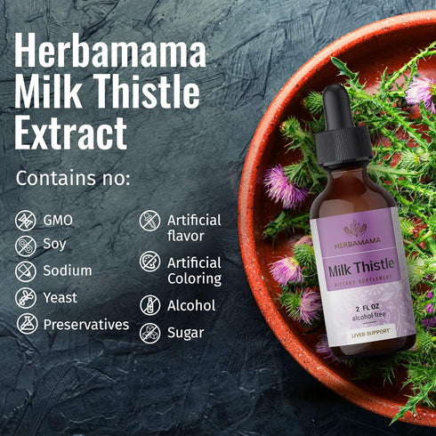 HERBAMAMA Milk Thistle Liquid Drops - Organic Milk Thistle Seed Tincture - Liver Detox - Milk Thistle Liquid Extract Supplement - Alcohol-Free - 2...