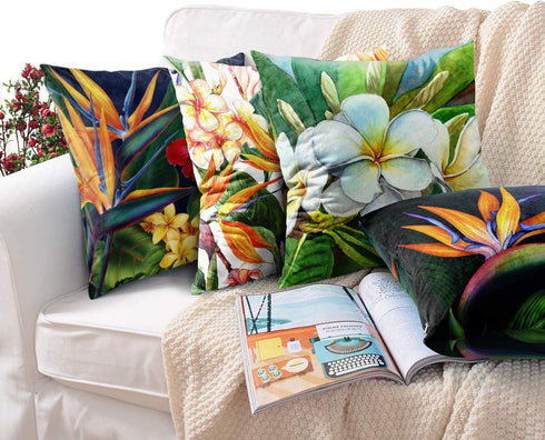 Britimes Throw Pillow Covers Floral Home Decor Set of 4 Pillow Cases Living Room Decorative 18 x 18 Inches Cushion Couch Sofa Pillowcases Hawaiian...