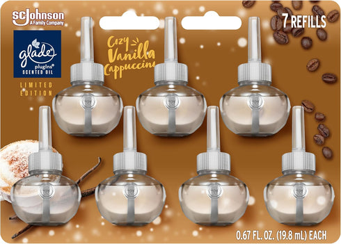 Glade PlugIns Refills Air Freshener, Scented and Essential Oils for Home and Bathroom, Cozy Vanilla Cappuccino, Limited Edition Scent, 4.69 Fl Oz,...