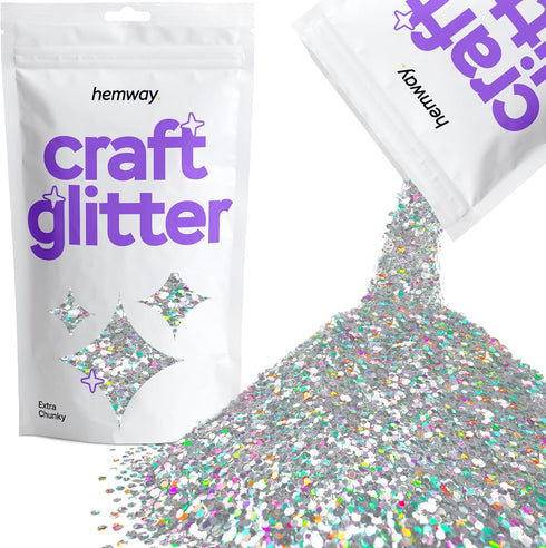 Hemway Craft Glitter - Silver Holographic | 100g Extra Chunky Metallic Sequin Flakes for Resin Crafts | Supplies for Tumblers, Cards, Jewellery, C...